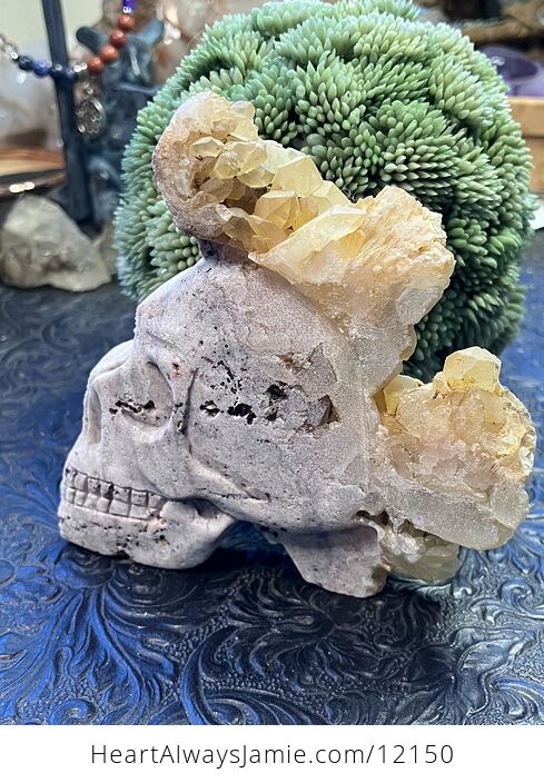 Hand Carved Skull in Crystal Stone with Points on the Edge - #W8UExOMMjT4-7