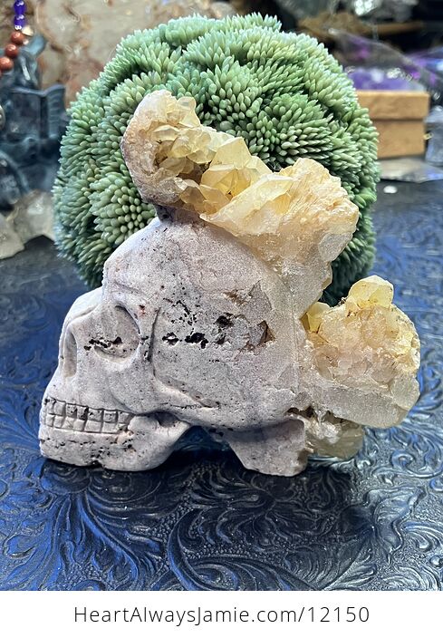 Hand Carved Skull in Crystal Stone with Points on the Edge - #W8UExOMMjT4-1