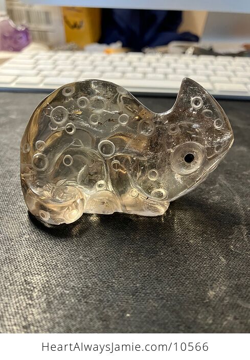 Hand Carved Smoky Quartz Stone Chameleon Lizard Crystal Figurine - #U8J6oMuNOzc-1