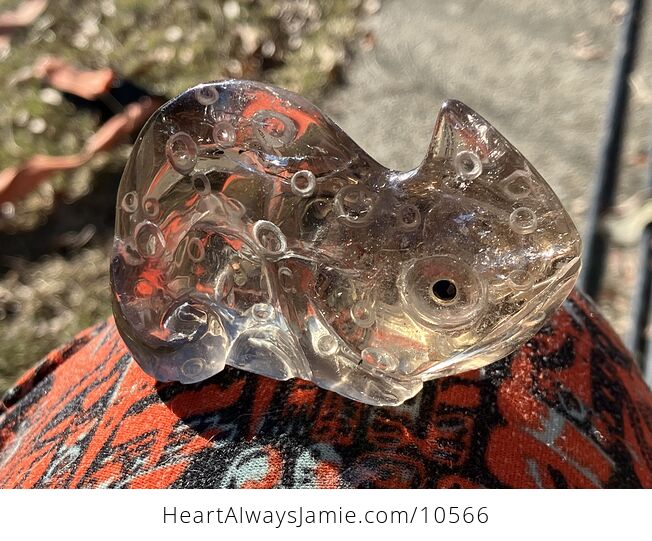 Hand Carved Smoky Quartz Stone Chameleon Lizard Crystal Figurine - #U8J6oMuNOzc-5