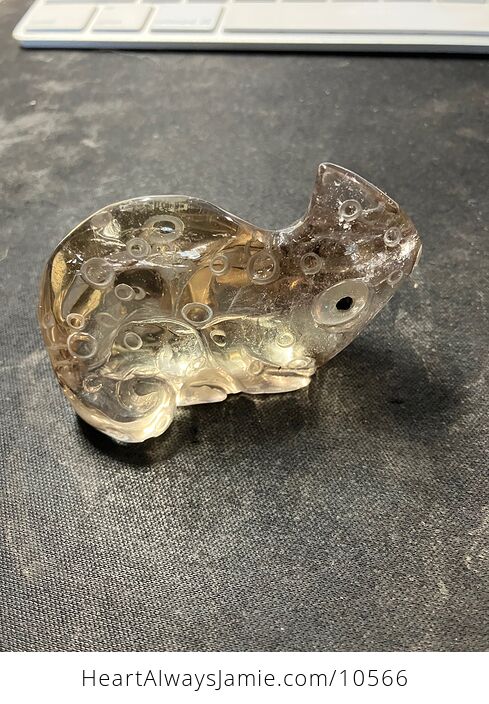 Hand Carved Smoky Quartz Stone Chameleon Lizard Crystal Figurine - #U8J6oMuNOzc-2