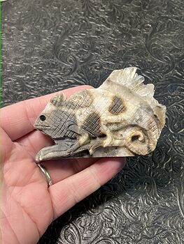 Hand Carved Stone Chameleon Lizard Crystal Figurine #RK1YSVQBy1A