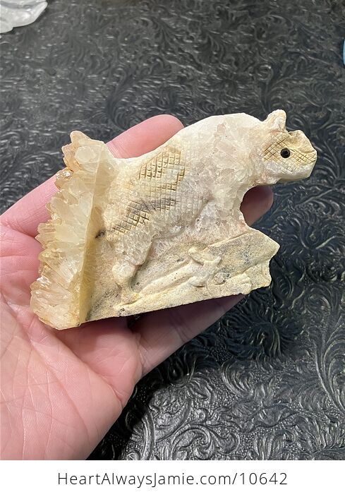 Hand Carved Stone Rhinoceros Crystal Figurine - #1SB53v6USHM-1