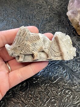 Hand Carved Stone Triceratops Dinosaur Crystal Figurine #Ork0dLyXfjI