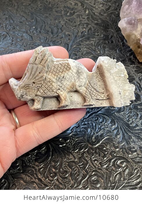 Hand Carved Stone Triceratops Dinosaur Crystal Figurine - #Ork0dLyXfjI-1