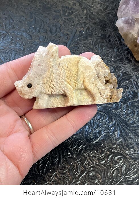 Hand Carved Stone Triceratops Dinosaur Crystal Figurine - #w4UGmvrDDKM-1