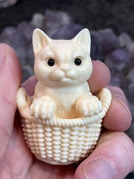 Hand Carved Tagua Nut Kitten in a Basket Figurine #vXvfJs47UfY