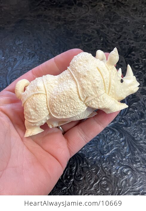 Hand Carved Tagua Nut Rhinoceros Figurine - #bubPWkKPukA-3