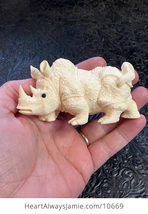 Hand Carved Tagua Nut Rhinoceros Figurine - #bubPWkKPukA-1