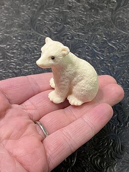 Hand Carved Tagua Nut Sitting Polar Bear Cub Figurine #QmrTXLi44Jw
