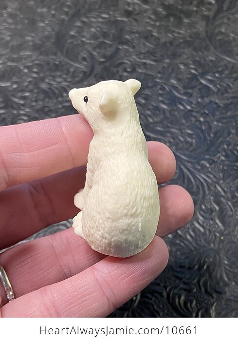 Hand Carved Tagua Nut Sitting Polar Bear Cub Figurine - #QmrTXLi44Jw-2