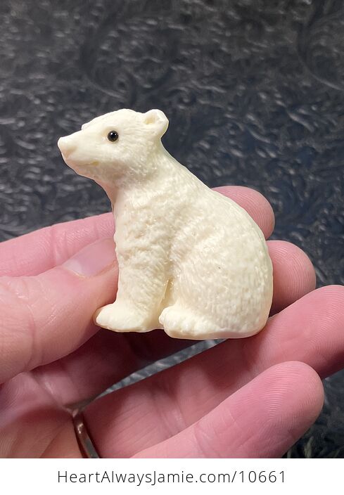 Hand Carved Tagua Nut Sitting Polar Bear Cub Figurine - #QmrTXLi44Jw-5
