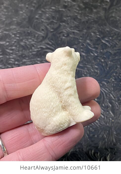 Hand Carved Tagua Nut Sitting Polar Bear Cub Figurine - #QmrTXLi44Jw-3
