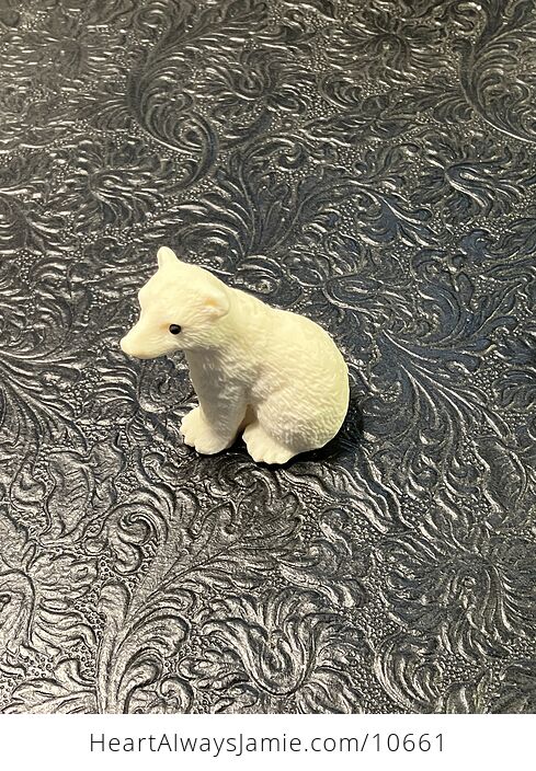 Hand Carved Tagua Nut Sitting Polar Bear Cub Figurine - #QmrTXLi44Jw-6
