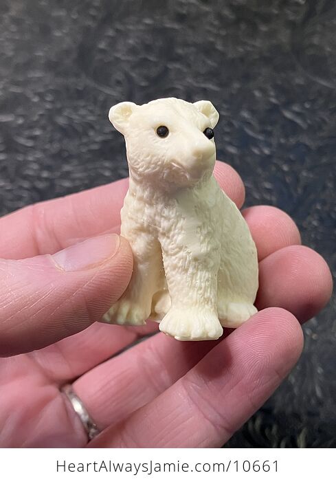 Hand Carved Tagua Nut Sitting Polar Bear Cub Figurine - #QmrTXLi44Jw-4