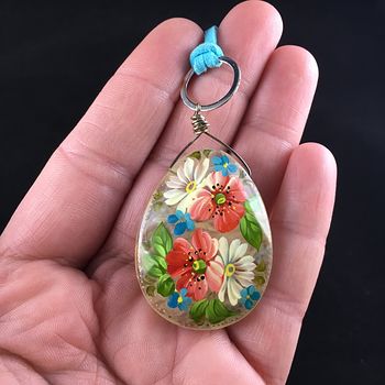 Hand Painted Flower Glass Jewelry Pendant Necklace #AusfOEEInD4