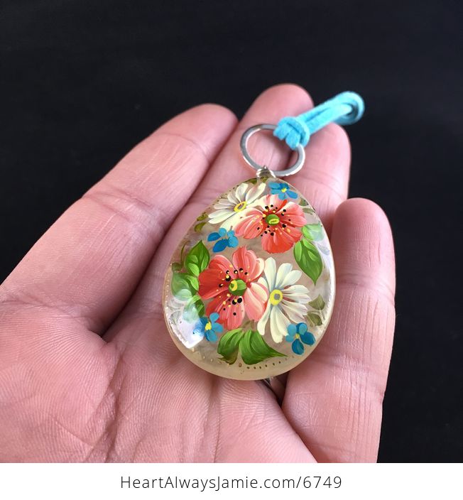 Hand Painted Flower Glass Jewelry Pendant Necklace - #AusfOEEInD4-3
