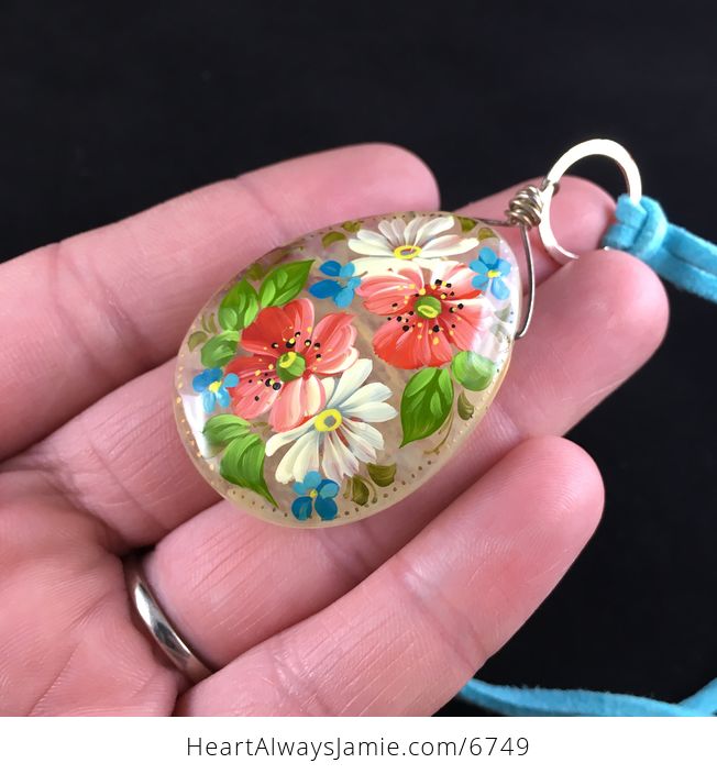 Hand Painted Flower Glass Jewelry Pendant Necklace - #AusfOEEInD4-4