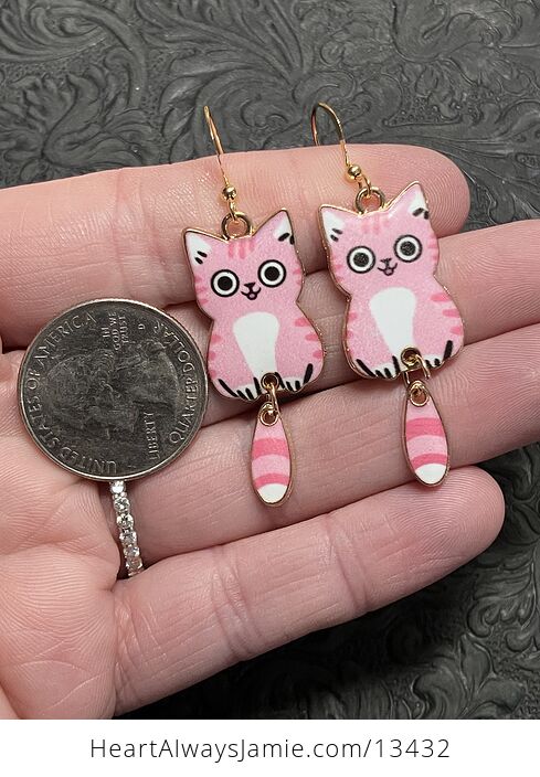 Happy Pink Cat Dangly Tail Earrings - #DL7JuAi9a80-3