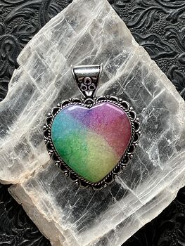 Heart Rainbow Quartz Crystal Stone Jewelry Pendant #XJvLObeE0LA