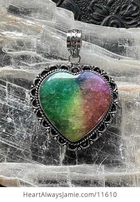 Heart Rainbow Quartz Crystal Stone Jewelry Pendant - #UzbHhMkQLOo-1