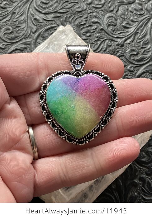 Heart Rainbow Quartz Crystal Stone Jewelry Pendant - #XJvLObeE0LA-2