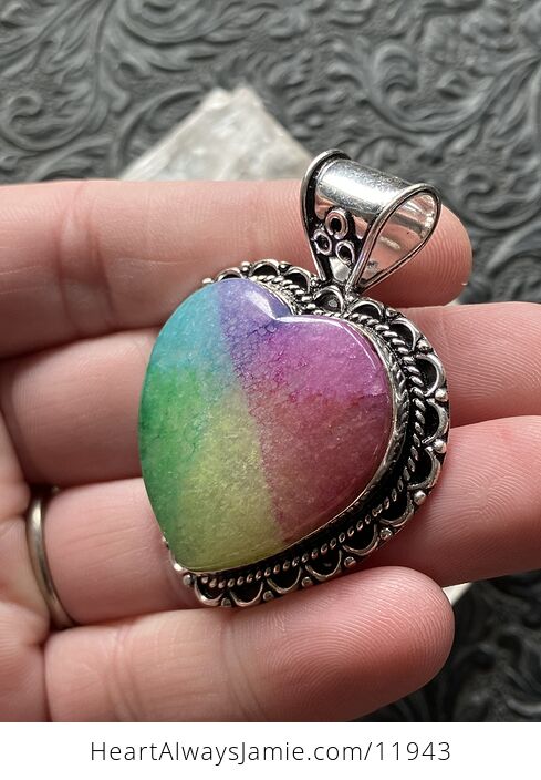 Heart Rainbow Quartz Crystal Stone Jewelry Pendant - #XJvLObeE0LA-4