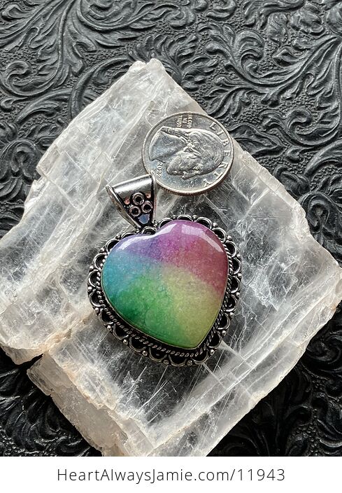 Heart Rainbow Quartz Crystal Stone Jewelry Pendant - #XJvLObeE0LA-6