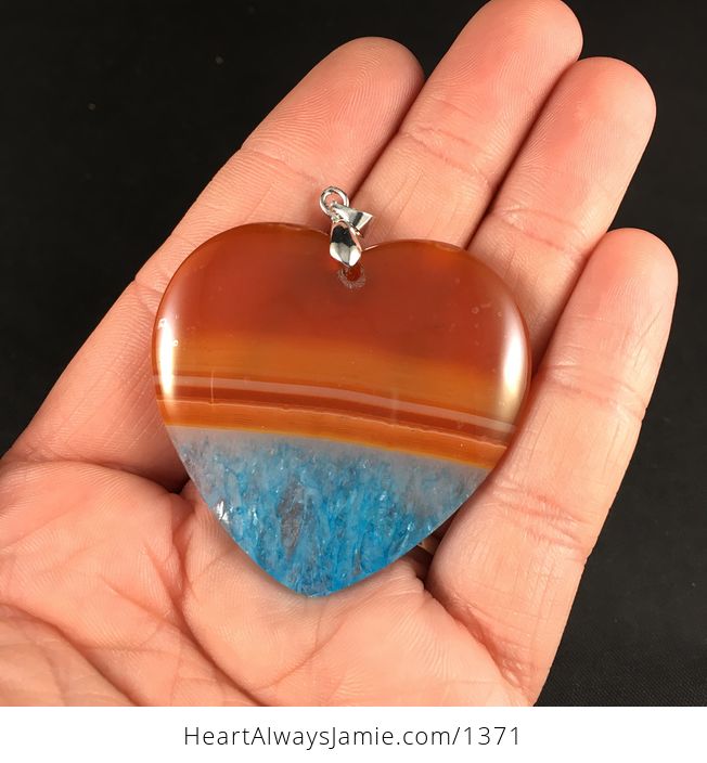 Heart Shaped 34ocean Sunset34 Orange and Blue Druzy Agate Stone Pendant - #rXbdQakpMcM-1