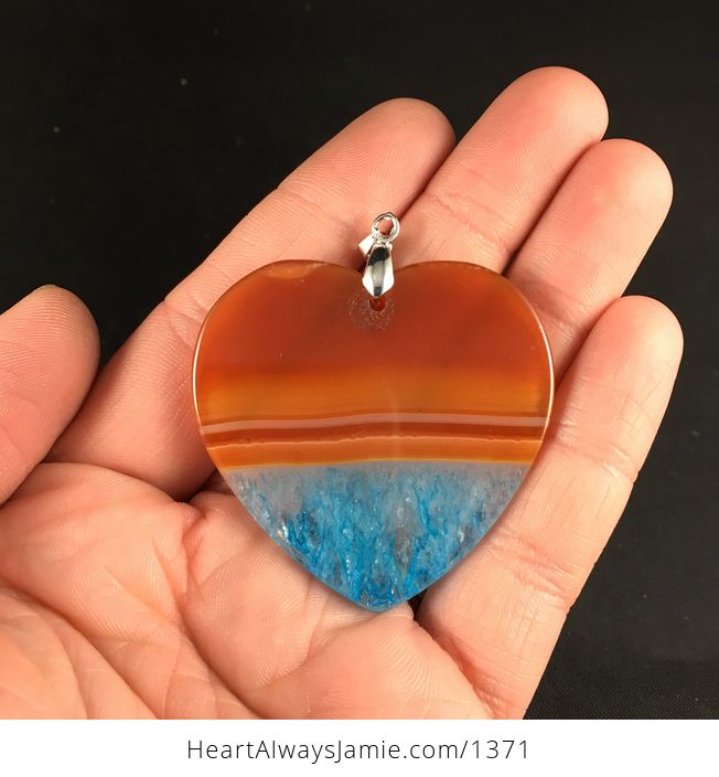 Heart Shaped 34ocean Sunset34 Orange and Blue Druzy Agate Stone Pendant Necklace - #rXbdQakpMcM-2