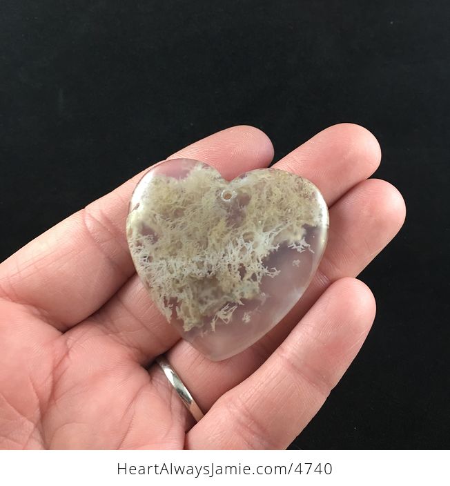 Heart Shaped Beige Moss Agate Stone Jewelry Pendant - #0loi8vHSKbE-1