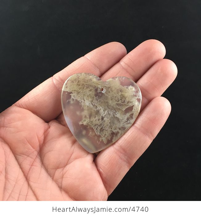 Heart Shaped Beige Moss Agate Stone Jewelry Pendant - #0loi8vHSKbE-6