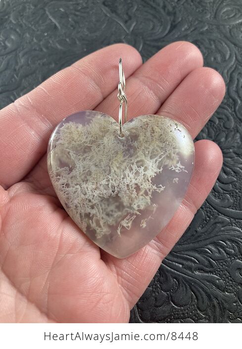 Heart Shaped Beige Moss Agate Stone Jewelry Pendant Crystal Ornament - #p5N5jvQVocw-1
