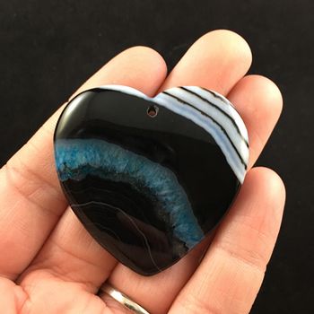 Heart Shaped Black and Blue Druzy Agate Stone Jewelry Pendant #JK0TBdbxqzQ
