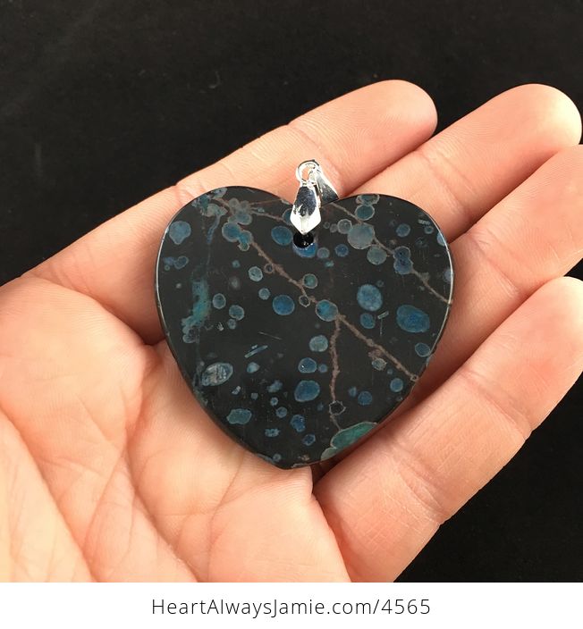 Heart Shaped Black and Blue Plum Blossom Jasper Stone Jewelry Pendant - #FgUA599ANUo-4