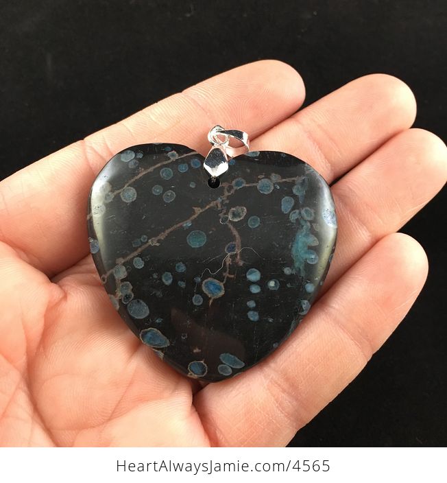 Heart Shaped Black and Blue Plum Blossom Jasper Stone Jewelry Pendant - #FgUA599ANUo-1