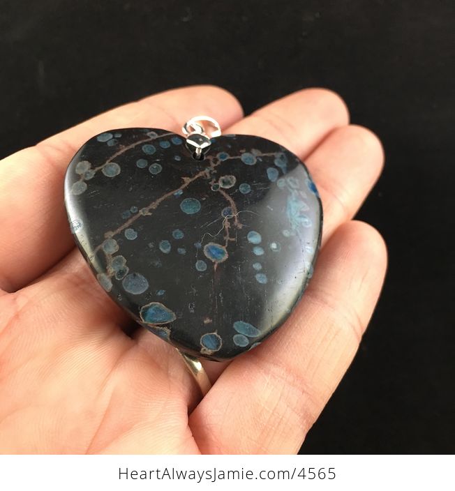 Heart Shaped Black and Blue Plum Blossom Jasper Stone Jewelry Pendant - #FgUA599ANUo-2