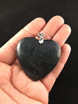 Heart Shaped Black and Dark Gray Picasso Jasper Stone Pendant Jewelry #SQdoSTqwQns