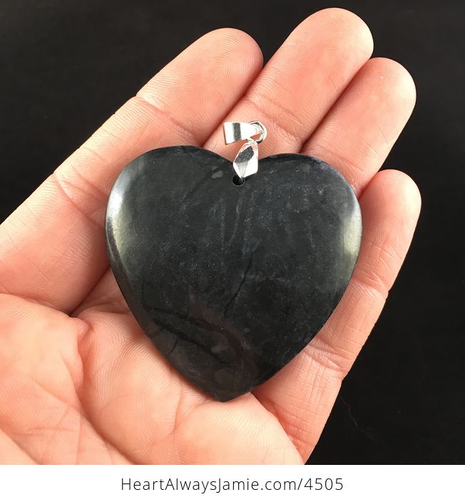 Heart Shaped Black and Dark Gray Picasso Jasper Stone Pendant Jewelry - #SQdoSTqwQns-2