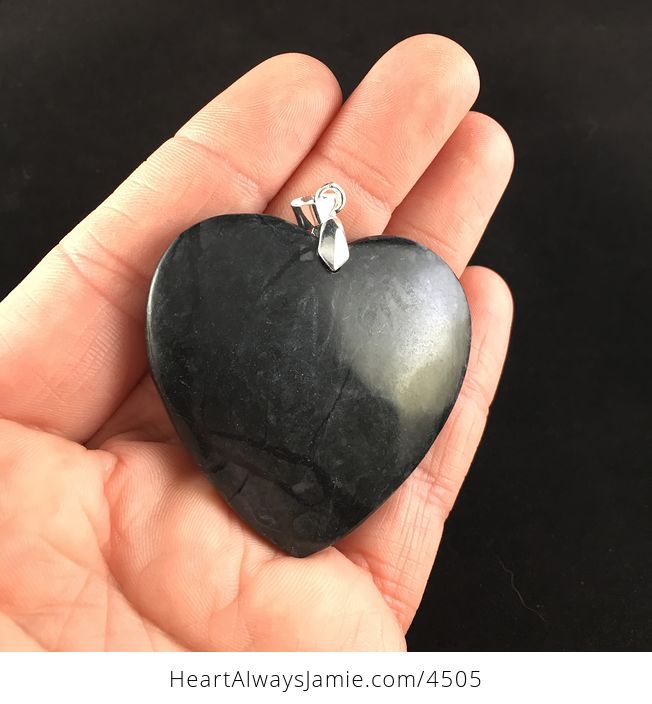 Heart Shaped Black and Dark Gray Picasso Jasper Stone Pendant Jewelry - #SQdoSTqwQns-3