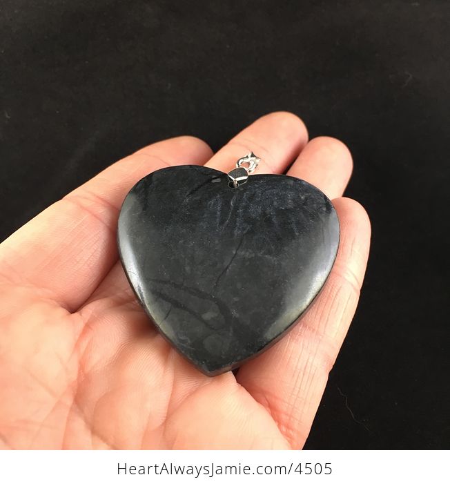 Heart Shaped Black and Dark Gray Picasso Jasper Stone Pendant Jewelry - #SQdoSTqwQns-4