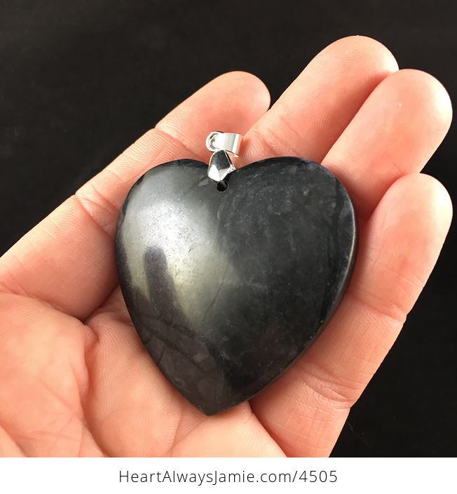 Heart Shaped Black and Dark Gray Picasso Jasper Stone Pendant Jewelry - #SQdoSTqwQns-5