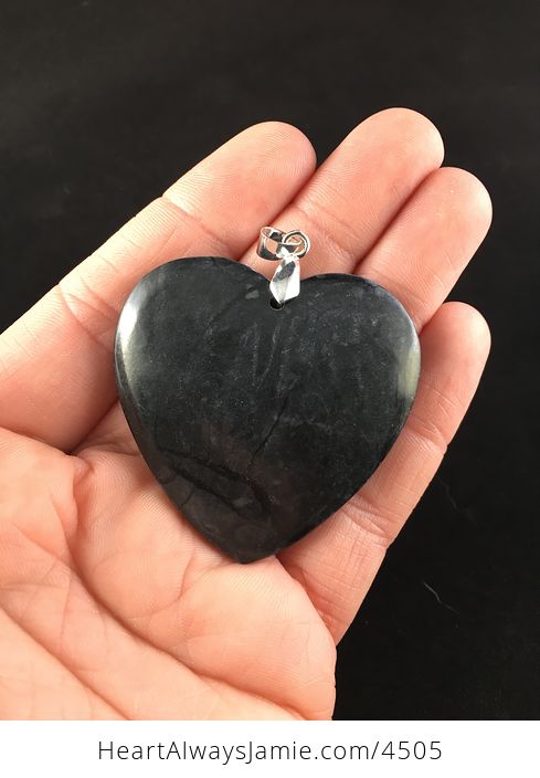 Heart Shaped Black and Dark Gray Picasso Jasper Stone Pendant Jewelry - #SQdoSTqwQns-1