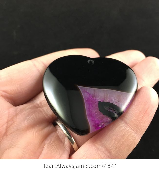Heart Shaped Black and Purple Drusy Agate Stone Jewelry Pendant - #YWhz0LkH2l8-2