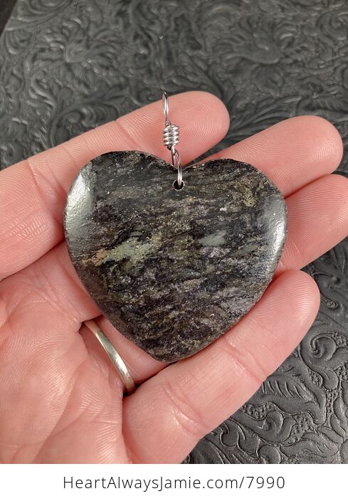 Heart Shaped Black and Pyrite Jasper Stone Jewelry Pendant - #FLOFIIK9Epo-7