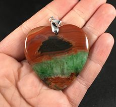 Heart Shaped Black Brown Orange and Green Druzy Agate Stone Pendant #NSJBRy3SI9E