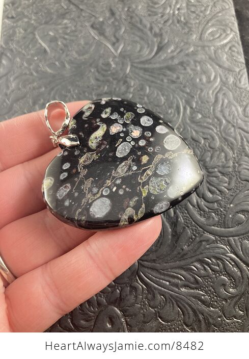 Heart Shaped Black Plum Blossom Jasper Stone Jewelry Pendant - #DJbihW9reXw-4