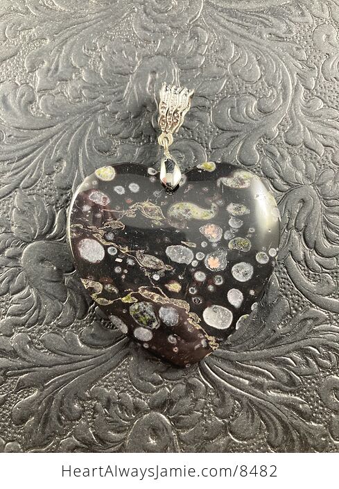 Heart Shaped Black Plum Blossom Jasper Stone Jewelry Pendant - #DJbihW9reXw-1