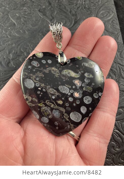 Heart Shaped Black Plum Blossom Jasper Stone Jewelry Pendant - #DJbihW9reXw-2