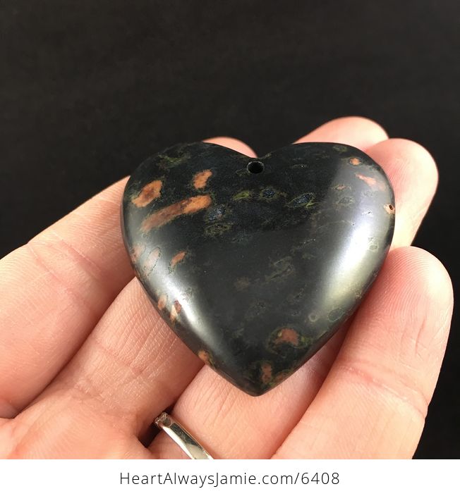 Heart Shaped Black Plum Blossom Jasper Stone Jewelry Pendant - #K5sInm9jKdI-2